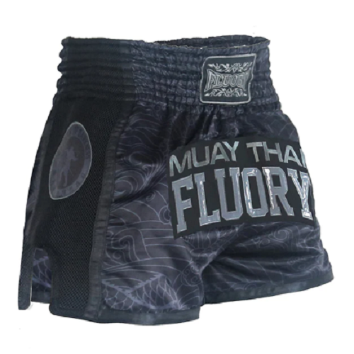 Fluory Shadow  Retro Muay Thai Shorts Black