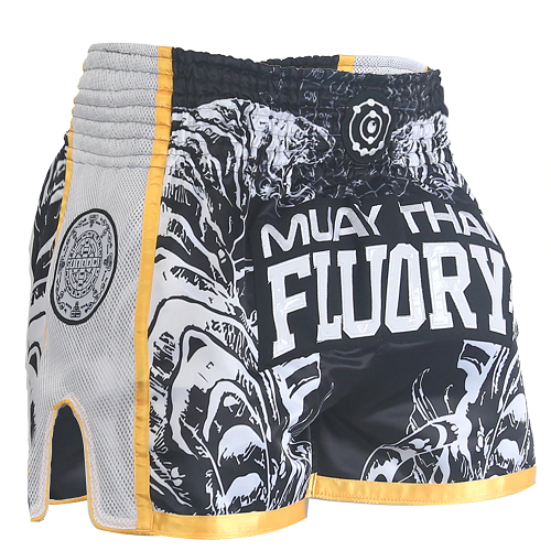 Fluory Eternity Retro Muay Thai Shorts Black Gold - The Fight Factory