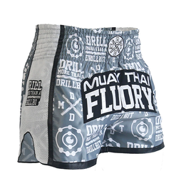 Fluory Drill Retro Muay Thai Shorts Grey - The Fight Factory