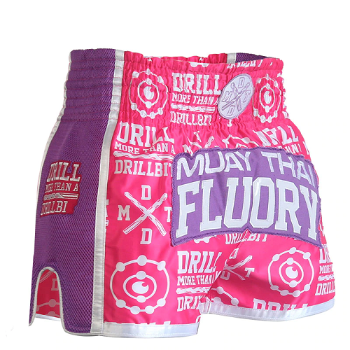 Fluory Drill Retro Muay Thai Shorts Pink - The Fight Factory