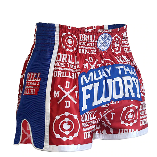 Fluory Drill Retro Muay Thai Shorts Red - The Fight Factory