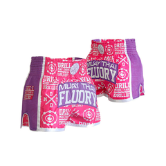 Fluory Drill Retro Muay Thai Shorts Pink - The Fight Factory