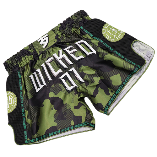Wicked One Overcome Muay Thai Shorts Green Camo - The Fight Factory