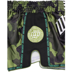 Wicked One Overcome Muay Thai Shorts Green Camo - The Fight Factory