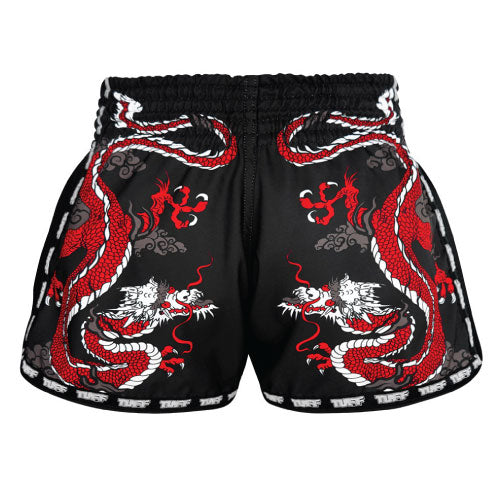 TUFF Chinese Dragon Retro Muay Thai Shorts Black - The Fight Factory