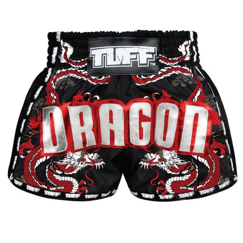 TUFF Chinese Dragon Retro Muay Thai Shorts Black