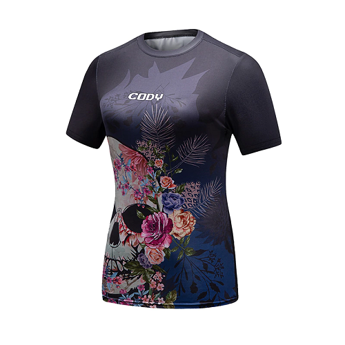 CL Sport Short Sleeve Rashguards CL Sport Women Skull Roses Rashguard Short Sleeve