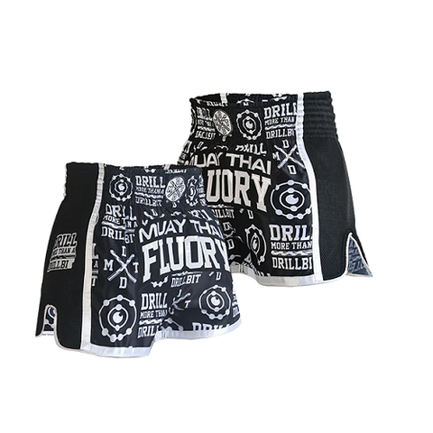 Fluory Muay Thai Muay Thai Shorts Fluory Drill Retro Muay Thai Shorts Black