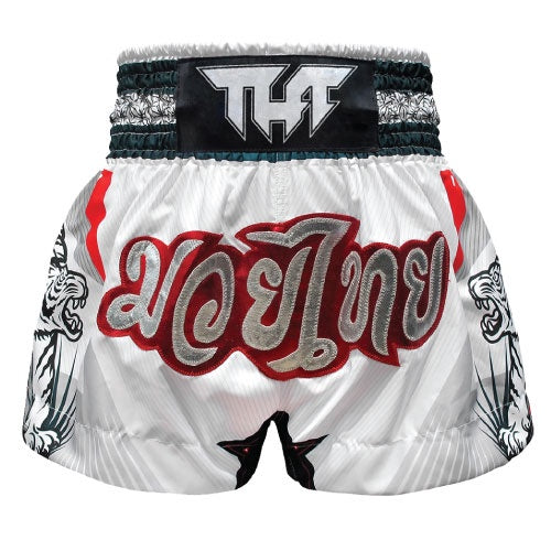 TUFF Double Tiger Thai Boxing Shorts White - The Fight Factory