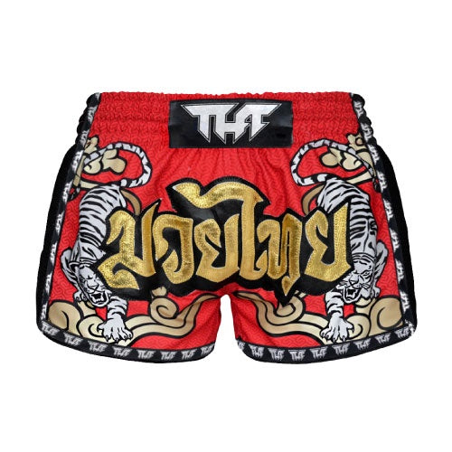 TUFF Double Tiger Retro Muay Thai Shorts - Red