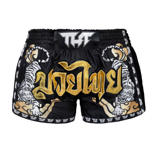 TUFF Double Tiger Retro Muay Thai Shorts - Black