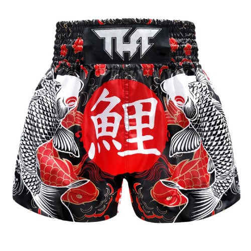 Tuff Muay Thai Shorts TUFF Black Japanese Koi Fish Thai Boxing Shorts