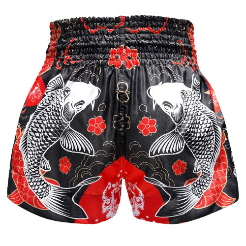 Tuff Muay Thai Shorts TUFF Black Japanese Koi Fish Thai Boxing Shorts