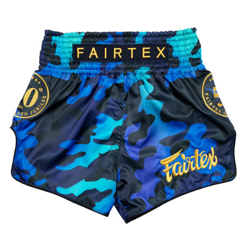 Fairtex Muay Thai Shorts - Golden Jubilee Luster - Blue - The Fight Factory