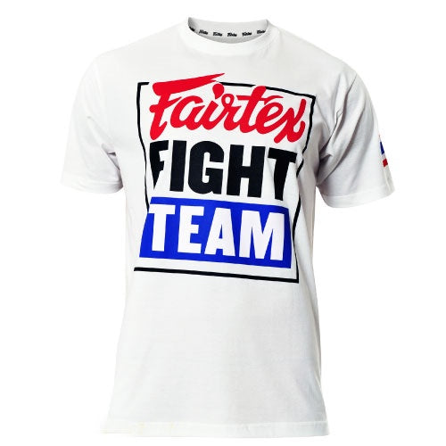 Fairtex Fight Team Muay Thai T Shirt - White/Blue - The Fight Factory